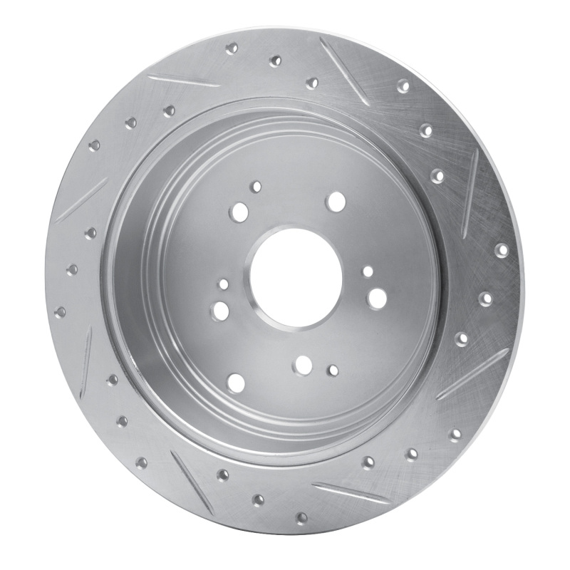 Acura MDX Brake Rotor (1) - Rear Left - R1 Concepts - Drilled & Slotted - Silver - `01-`08